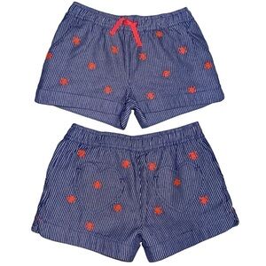Mini Boden Girls 10 Years Railroad Stripe Neon Skull Cotton Shorts Heart Pockets